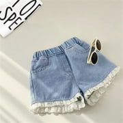 Qulqfy Toddler Shorts Girls Jean Lace Trim Cotton Solid High Waist Denim Shorts Boys Shorts 3 Years